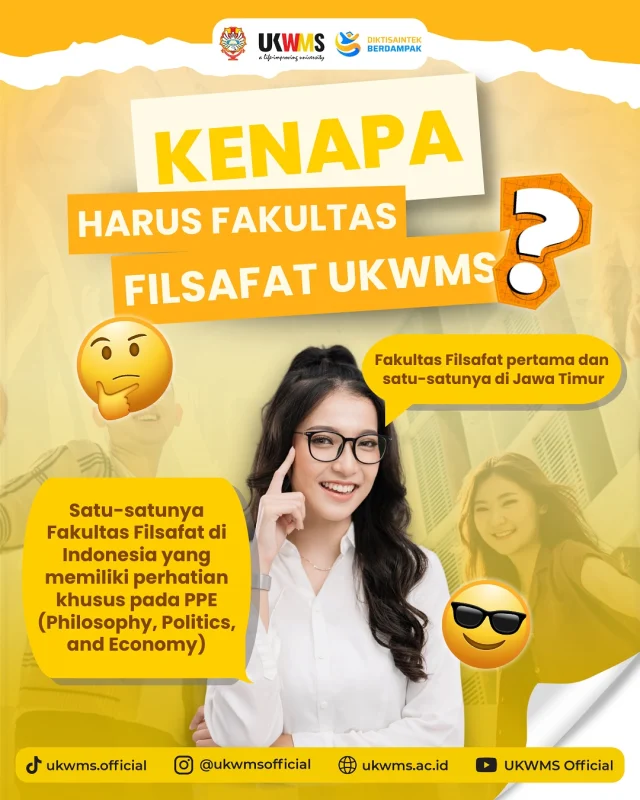 [BEASISWA FAKULTAS FILSAFAT UKWMS] 📚

Hi Wimates!
Untuk kamu siswa kelas XII yang memiliki nalar kritis dan kreatif, kamu cocok jadi Mahasiswa Filsafat UKWMS! Buka pintu menuju pengetahuan yang lebih luas dengan Beasiswa Fakultas Filsafat UKWMS! Mari bergabung dan temukan jawaban atas pertanyaan-pertanyaan terbesar dalam hidupmu! 💡
Ingat ya, beasiswa ini berlaku hingga 31 Juli 2025! Segera daftarkan dirimu, untuk menjadi bagian keluarga besar UKWMS!💛 

More information, contact us : 
WA : +62 878-5228-4888 
Website : pmb.ukwms.ac.id

#UKWMS #ALifeImprovingUniversity #Beasiswa #FakultasFilsafat #Filsafat #KuliahFilsafat